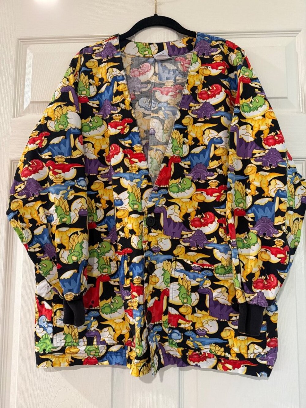Scrubs Unisex Dinosaur Print 100% Cotton Button Front Jacket Size M